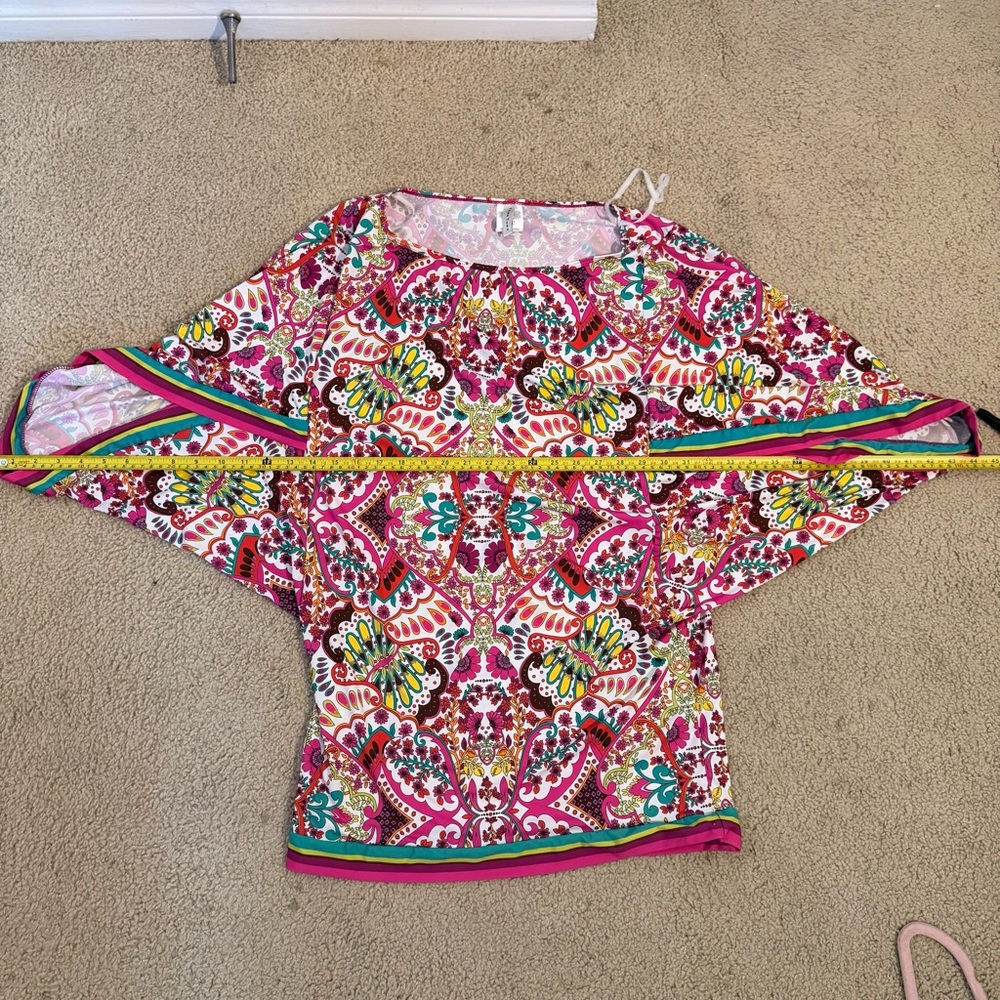 Trina Turk Blouse Medium Colorful Paisley Tunic Bell Sleeve Resort Top Boho - Picture 6 of 6